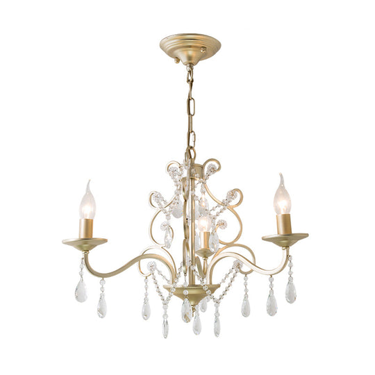 Traditional Crystal Champagne Candlestick Hanging Light With Swirl Element - 3/6 Bulbs Restaurant