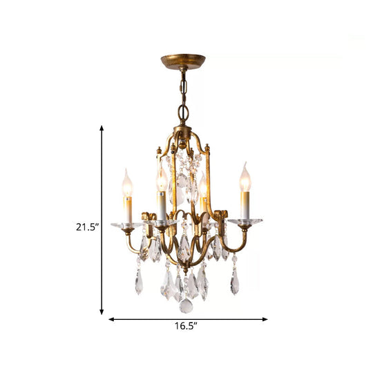 Antiqued Brass 4-Light Rustic Crystal Chandelier Pendant Lamp