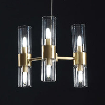Modern Glass Pendant Chandelier With Clear Cylindrical Shades - 6/16 Lights 6 / Gold