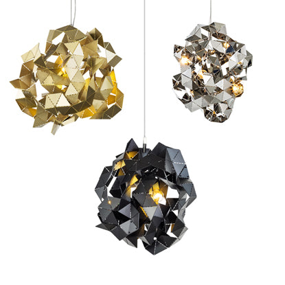 Metal Abstract Triple Light Fixture Ceiling Chandelier In Black/Gold/Silver