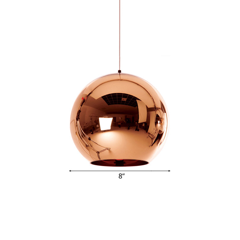 Contemporary Glass Mirror Ball Pendant Lighting - 1 Light, Chrome/Gold/Rose Gold, 6"/8"/10"W Hanging Ceiling Light
