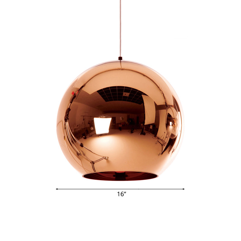 Contemporary Glass Mirror Ball Pendant Lighting - 1 Light, Chrome/Gold/Rose Gold, 6"/8"/10"W Hanging Ceiling Light