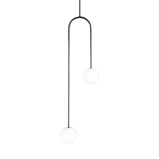 Black/Gold Ball Cluster Pendant Post-Modernist 2 Lights White Glass Led Ceiling Light Fixture with Bend Rod