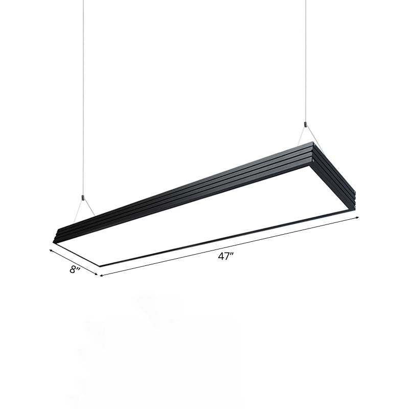 Sleek Led Office Pendant Lamp - Silver/Black Ridged Metal Shade Simplicity Ceiling Light Ideal For