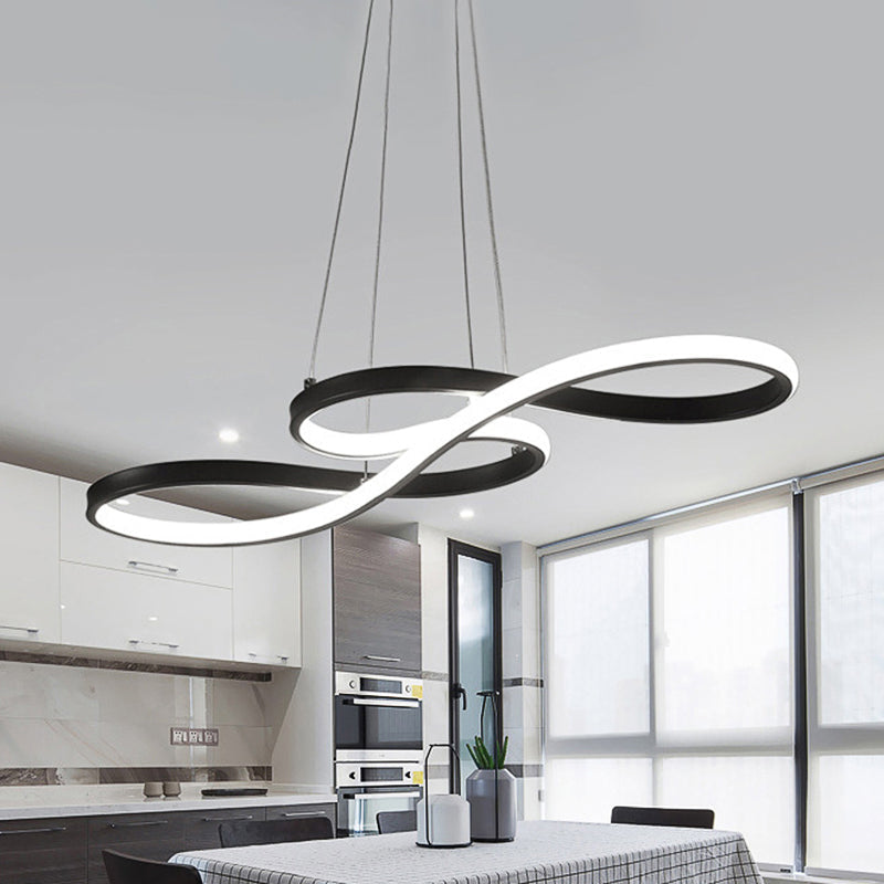 Modern Led Ceiling Pendant With Acrylic Shade: Black/White/Gold Twisted Hanging Lamp -