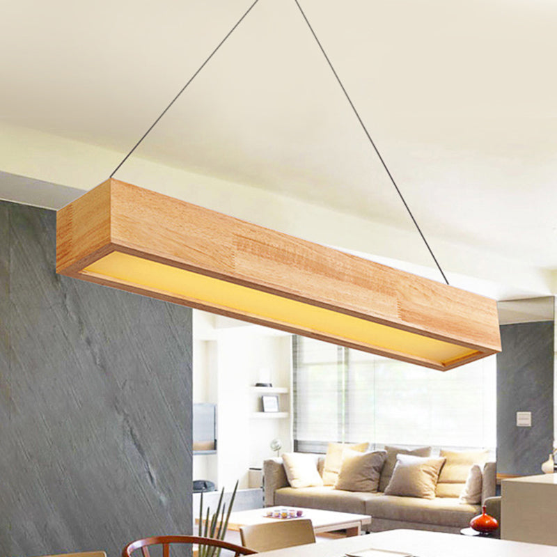 Modern Beige Linear Pendant Light - 1-Head Led Wood Ceiling Lamp (Warm/White Light) 23.5/35.5/47
