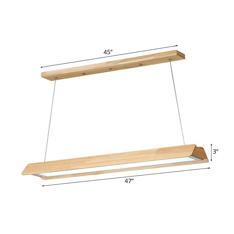 Modern Wood Linear Led Pendant Light Fixture - 25.5/37.5/47 Wide Single Warm/White Dining Room