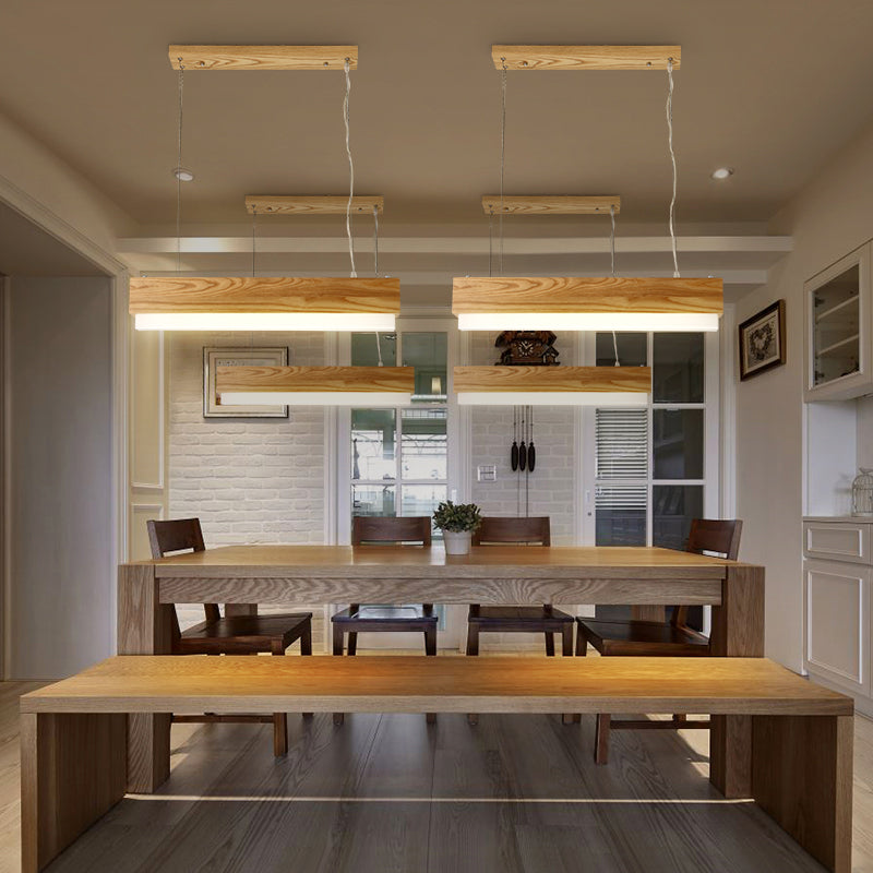 Modern Wooden Hanging Pendant Light For Dining Room With Diffuser - 1-Light Linear Ceiling Fixture