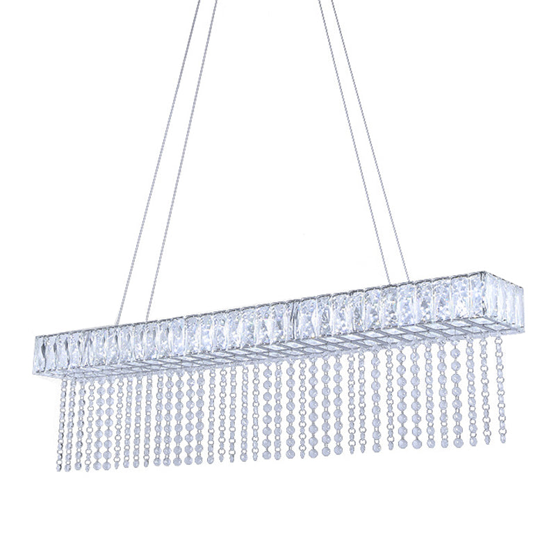 Modern Crystal Led Kitchen Island Pendant Light With Chain Fringe - Oversized Rectangle Design
