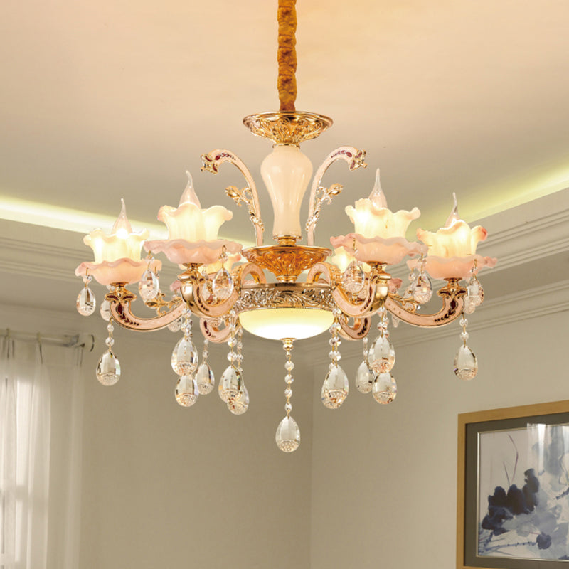Rose Gold Ruffle Chandelier: Mid Century 6-Light Pendant Ceiling Light