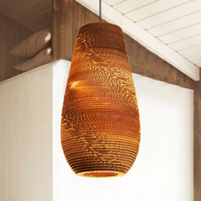 Brown Asian Pendant Light For Restaurants - Vase Shaped Paper Suspension