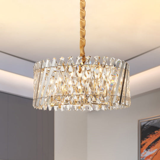 Modern Crystal Drum Pendant Chandelier - 5 Bulbs Clear Hanging Light For Bedroom