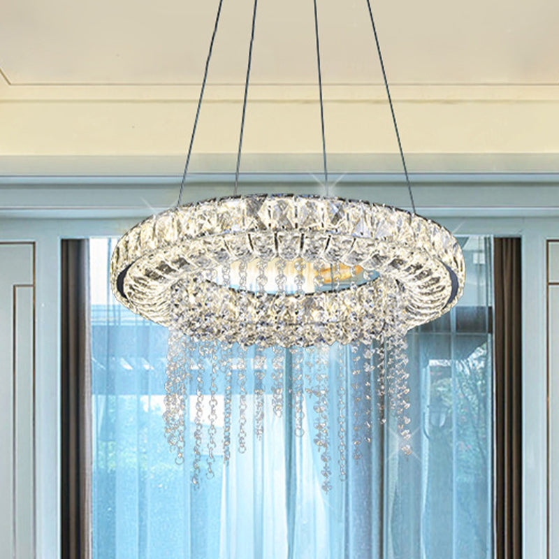 Sleek Hoop Chandelier Pendant with Clear Crystal and LED Suspension Light