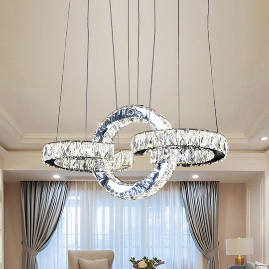 Modern Black Crystal Led Pendant Chandelier With Interlocking Rings For Dining Room