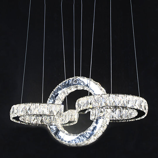 Modernist Black Crystal LED Pendant Lighting - Interlocking Rings Chandelier for Dining Room
