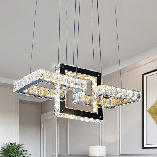 Minimalist Led Pendant Chandelier With Clear Crystal Frame - Remote Controlled For Living Rooms