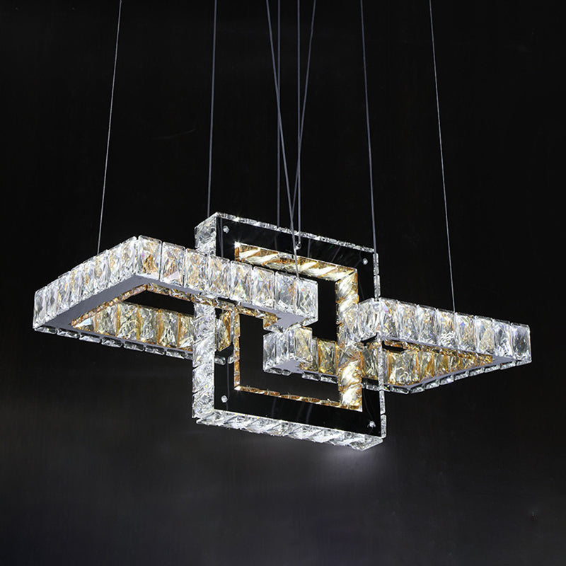 Minimalist Led Pendant Chandelier With Clear Crystal Frame - Remote Controlled For Living Rooms