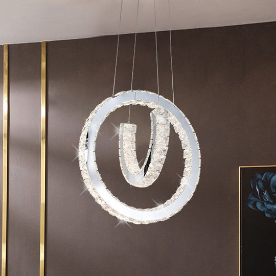 Led Stainless Steel Drop Pendant Crystal Chandelier Light Stainless-Steel
