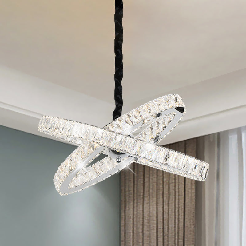 Modern Beveled Crystal Chandelier With Led Pendant Light - Stainless Steel Stainless-Steel