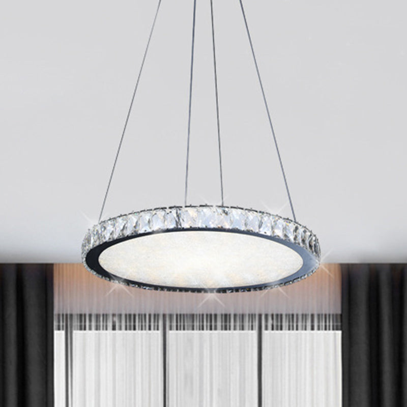 Sleek Led Disc Pendant Chandelier - Stainless Steel Crystal Suspension Light For Living Room