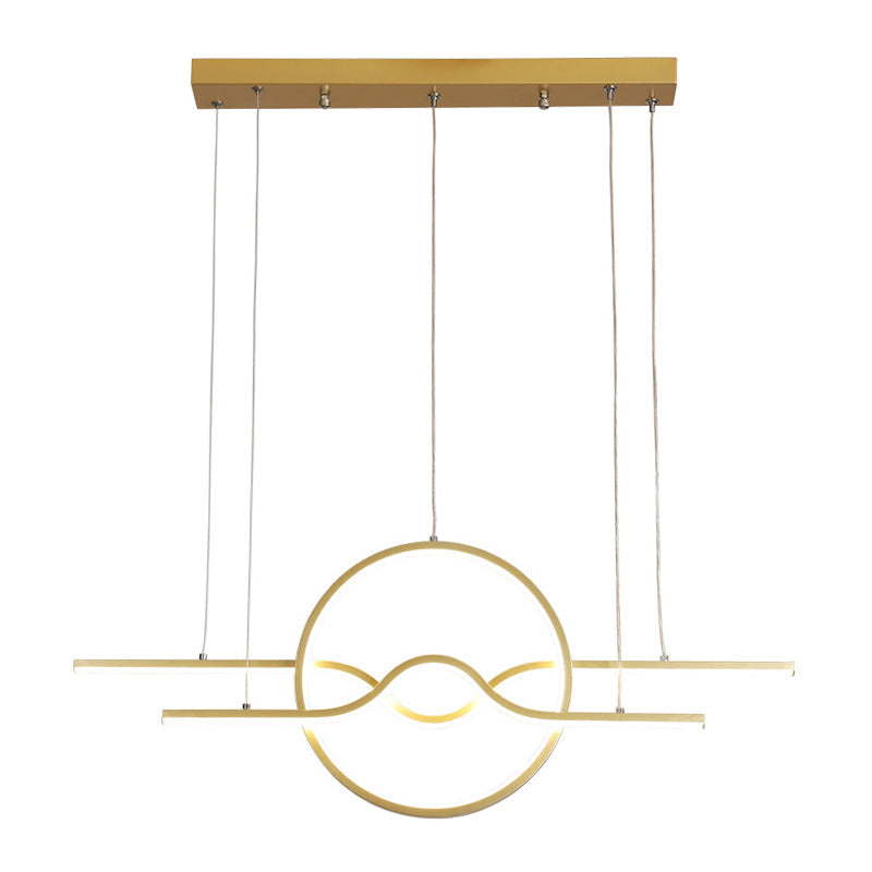 Gold Island Led Pendant Light With Modern Wavy Design For Dining Area