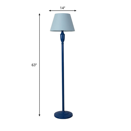 Vintage Style Blue Fabric Barrel Floor Lamp - Bedroom Standing Light With 1 Bulb