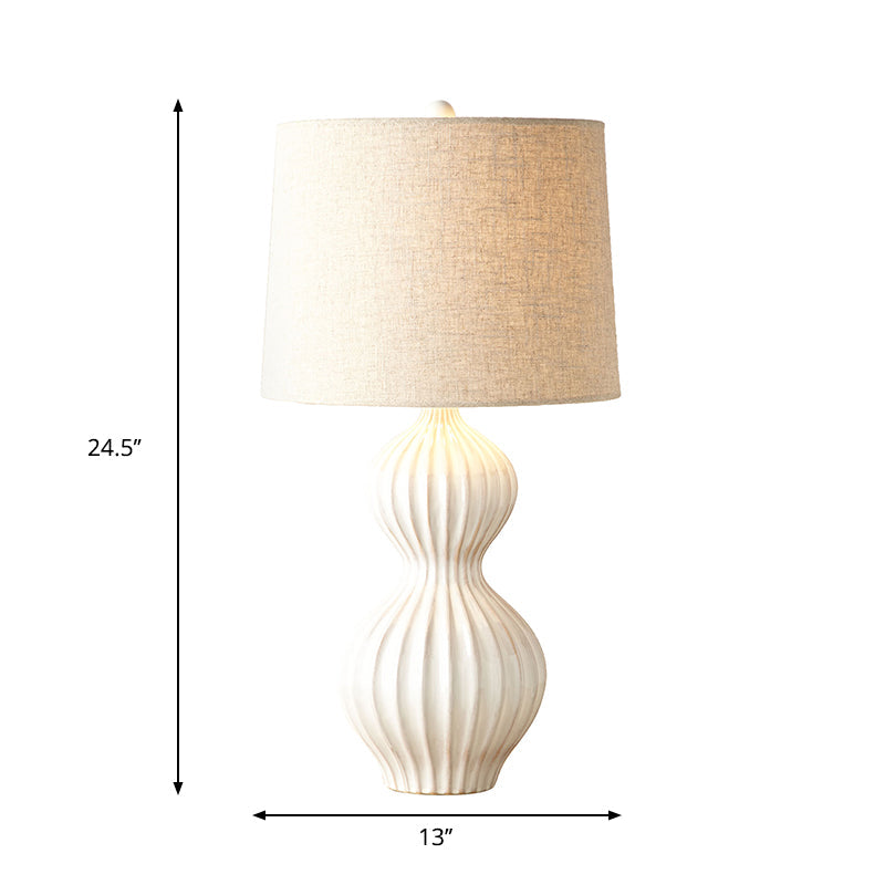 Retro Style 1-Head Fabric Nightstand Lamp With Flaxen Drum Shade For Study Room