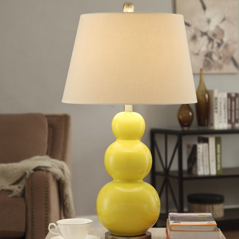 Conical Style Table Light - 1 Bulb Yellow Fabric Lamp For Living Room