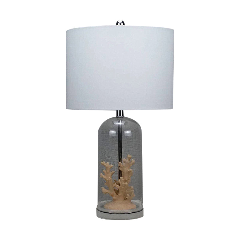 Antiqued Style Table Lamp - White Drum Shade Glass Base