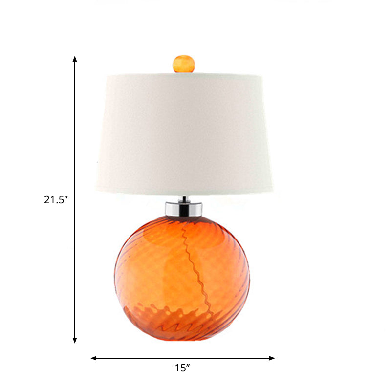 Retro Orange Sphere Glass Table Lamp With Fabric Barrel Shade - 1-Bulb Bedroom Light