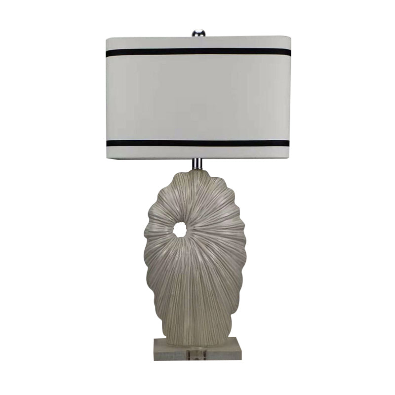 Antiqued Style Table Lamp - Black-White Fabric Shade Rectangular 1 Head Shell Porcelain Base