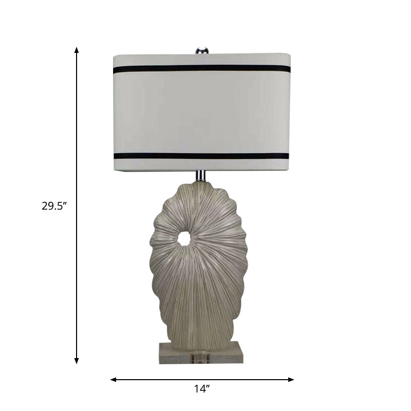 Antiqued Style Table Lamp - Black-White Fabric Shade Rectangular 1 Head Shell Porcelain Base