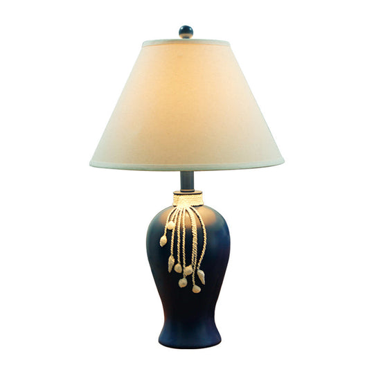 Traditional Style Flared Night Table Lamp In Blue For Living Room - Fabric Light With 1-Bulb