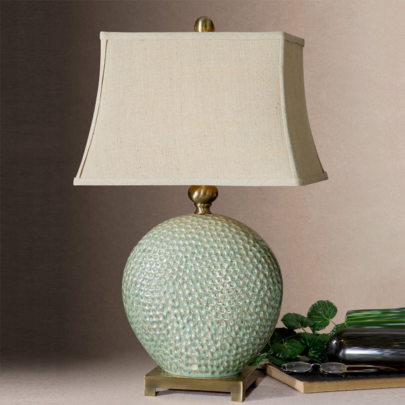 Vintage Style Flared Desk Light - Green Fabric Nightstand Lamp For Bedside