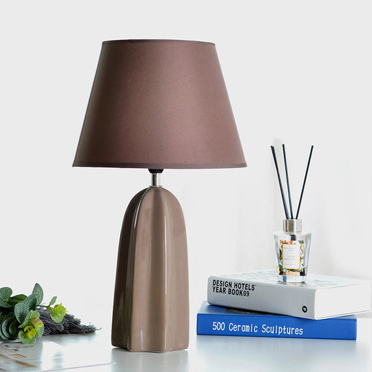 Traditional Style Beige/Brown Table Lamp With Fabric Conical Shade - Perfect For Study Room Brown