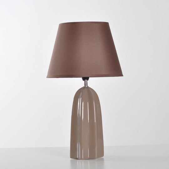 Traditional Style Beige/Brown Table Lamp With Fabric Conical Shade - Perfect For Study Room