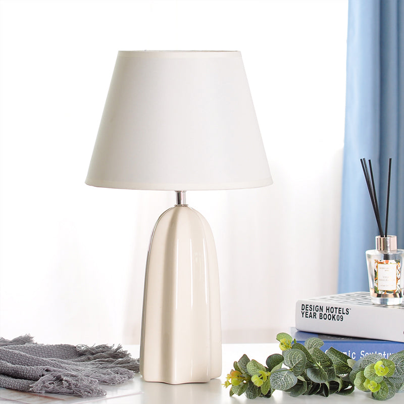 Traditional Style Beige/Brown Table Lamp With Fabric Conical Shade - Perfect For Study Room Beige
