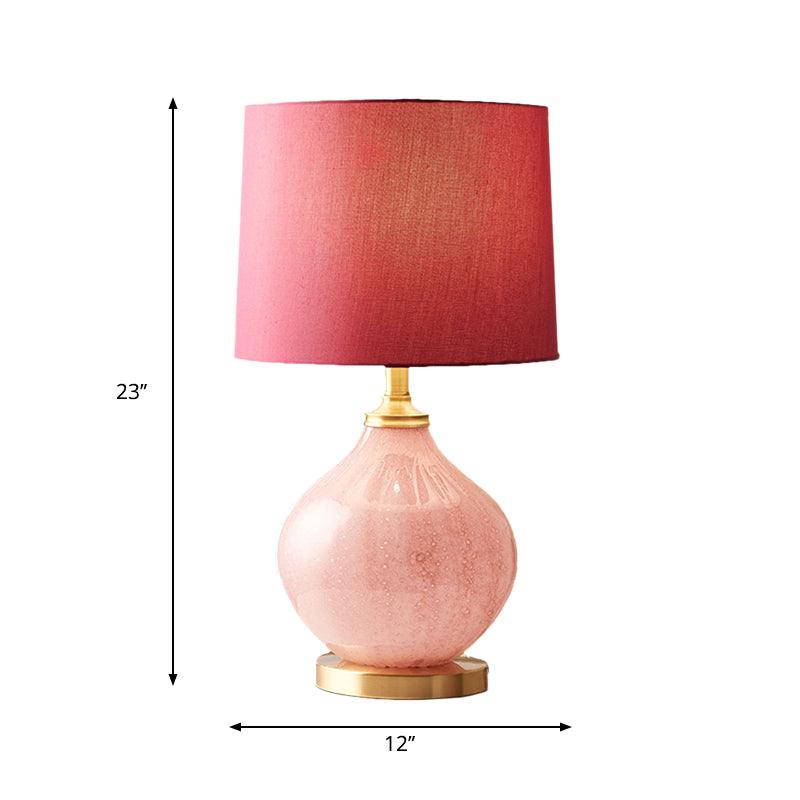 Traditional Style Pink Drum Table Lamp With Fabric Shade And 1 Bulb For Living Room Or Night Stand