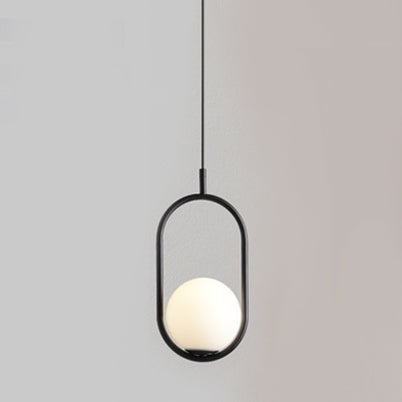 1/2 Lights Bedroom Pendant Light with Globe White Glass Shade Modern Black/Gold Hanging Ceiling Lamp