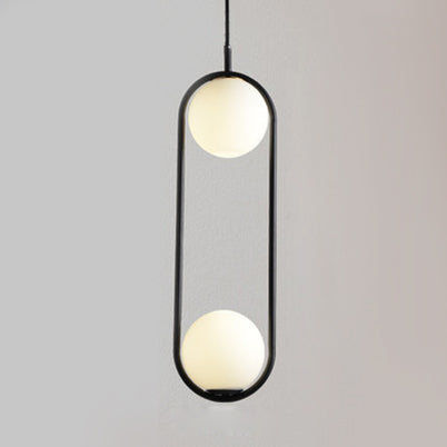 1/2 Lights Bedroom Pendant Light with Globe White Glass Shade Modern Black/Gold Hanging Ceiling Lamp