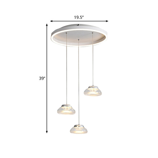 Modern Acrylic Oval Pendant Light - 3-Light Led Suspension Lamp In White/Warm