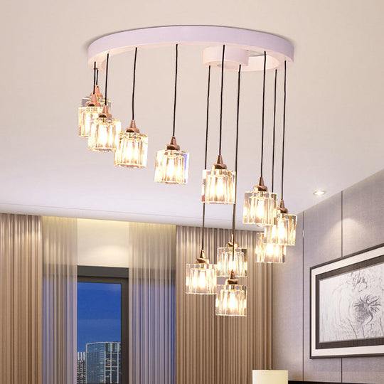 Modern Crystal Cylinder Pendant Light: 12-Bulb Bedroom Hanging Fixture In White