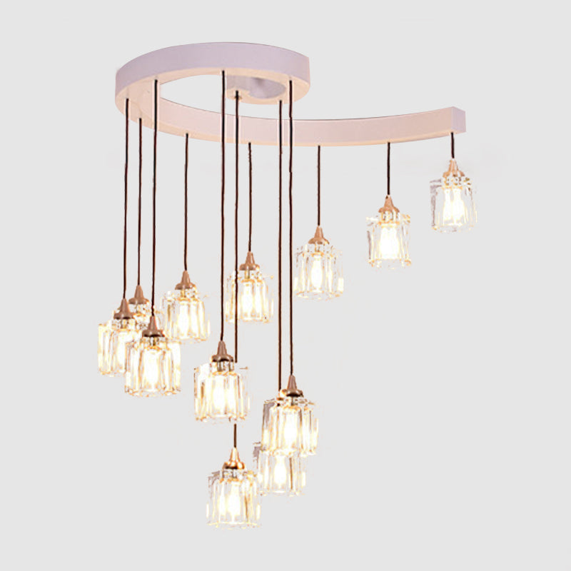 Modern Crystal Pendant Light with 12 Bulbs for Bedroom - White Spiral Cluster Design