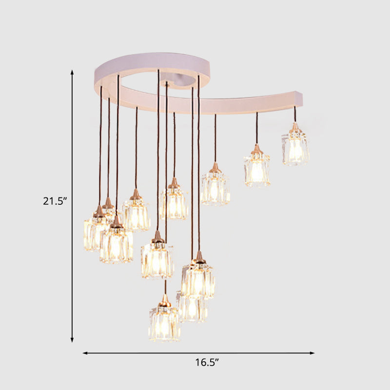 Modern Crystal Cylinder Pendant Light: 12-Bulb Bedroom Hanging Fixture In White