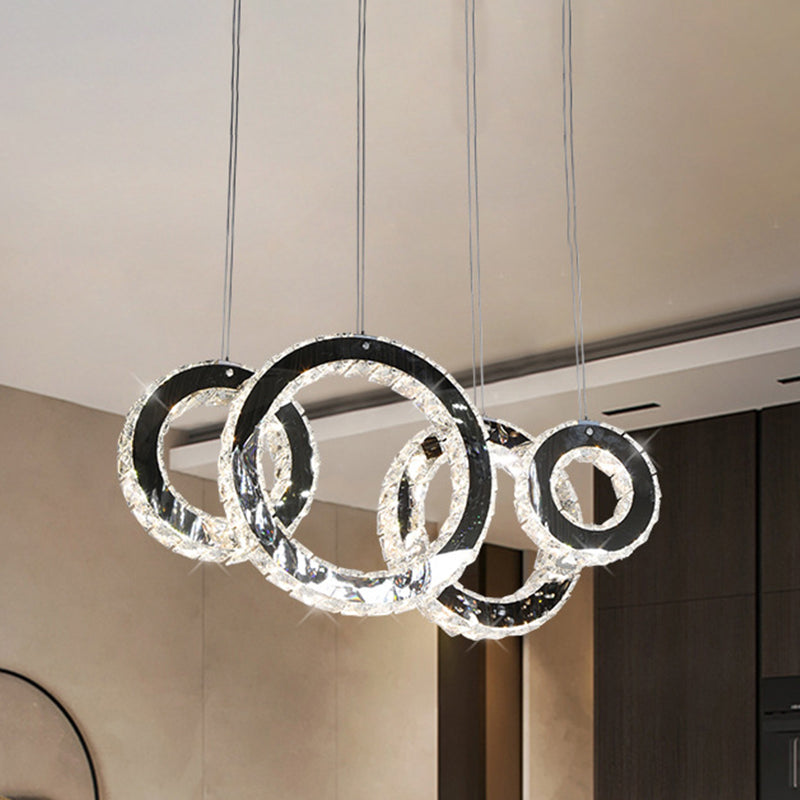 Contemporary Crystal LED Pendant Lamp for Dining Room - Stainless Steel Circles Design