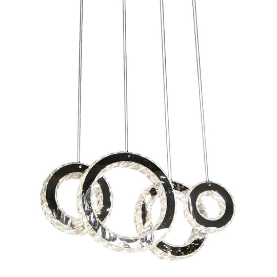 Contemporary Crystal Dining Room Led Hanging Lamp - Stainless Steel Circles Pendant