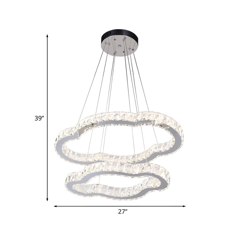 Modern 2-Tier Led Chandelier With Chrome Finish And Inlaid Crystal Accents - Cloud Shaped Pendant