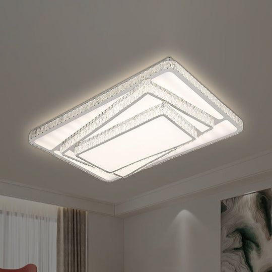 Contemporary LED Flush Ceiling Light with Stacked Crystal Rectangles in White