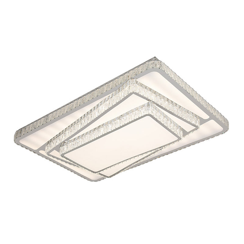 Contemporary LED Flush Ceiling Light with Stacked Crystal Rectangles in White