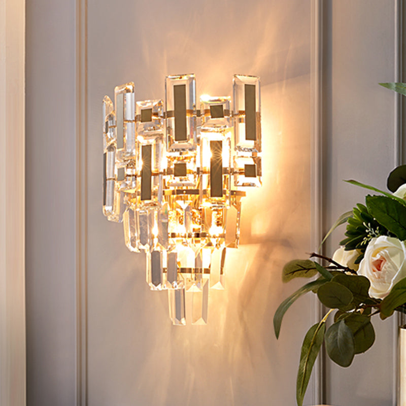 Contemporary Clear Crystal Wall Sconce With 5 Tiers And 3 Lights For Family Room Flush Mount